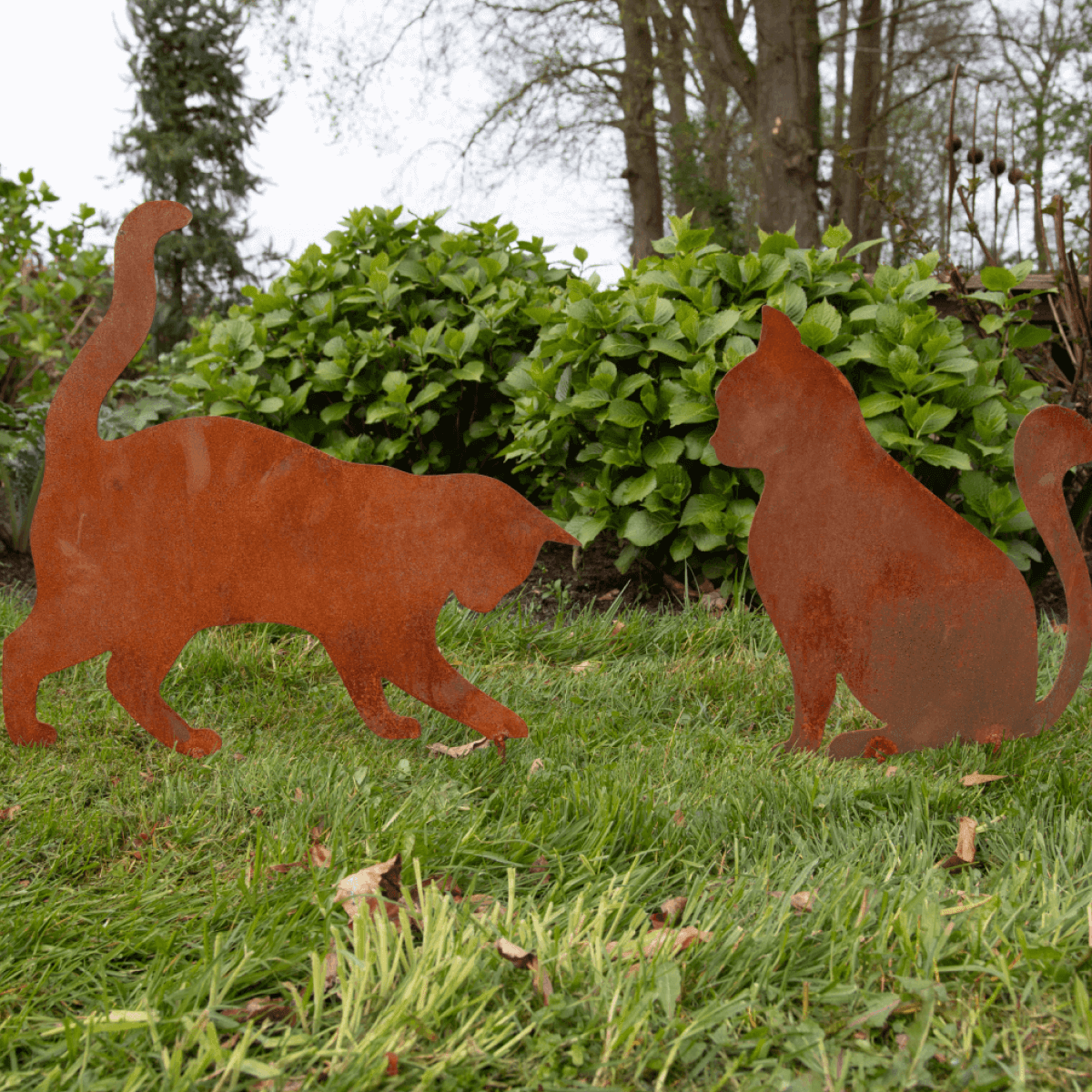 Décoration de jardin Chats en acier corten (lot de 2)