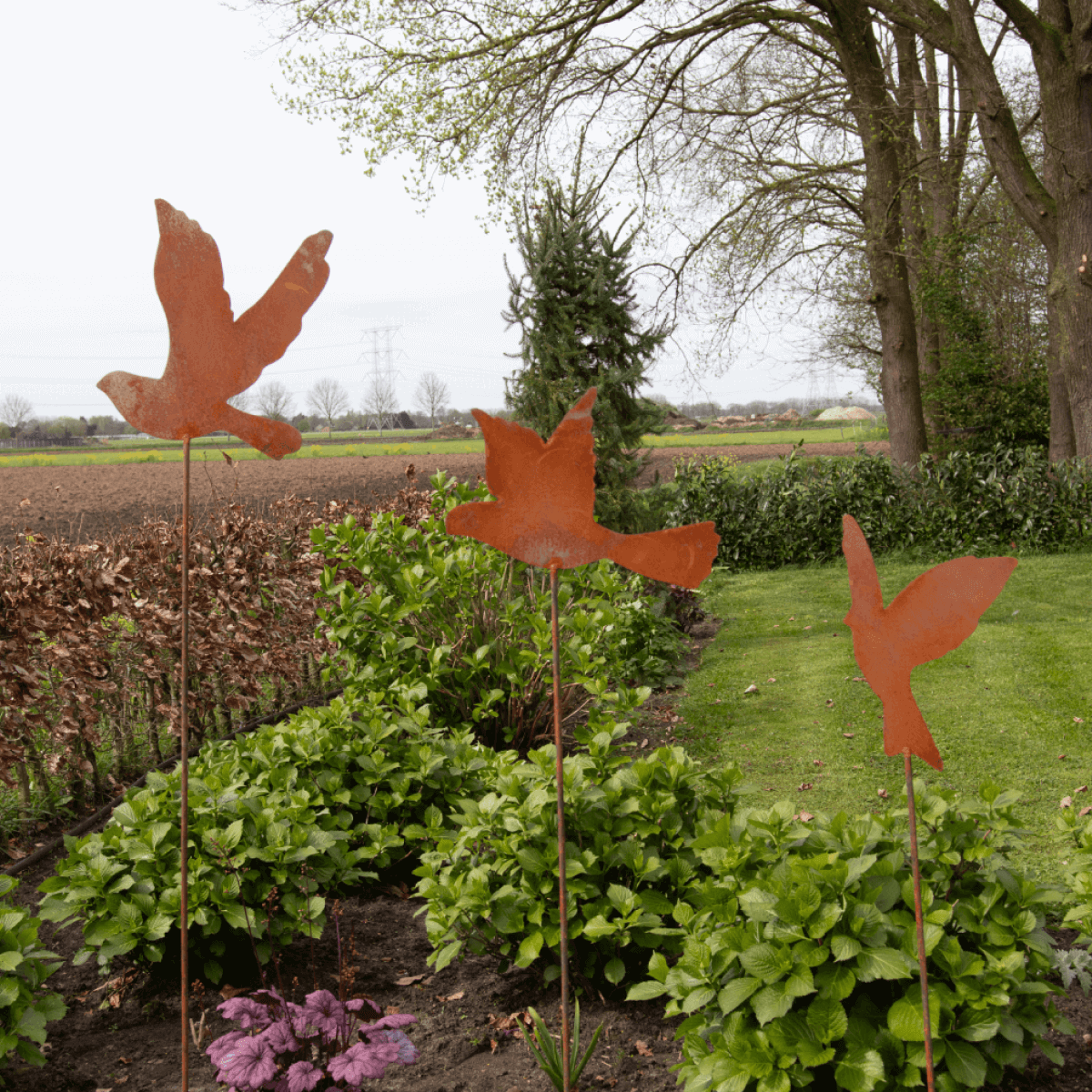 Décoration de jardin Ensemble d'oiseaux en vol en acier corten