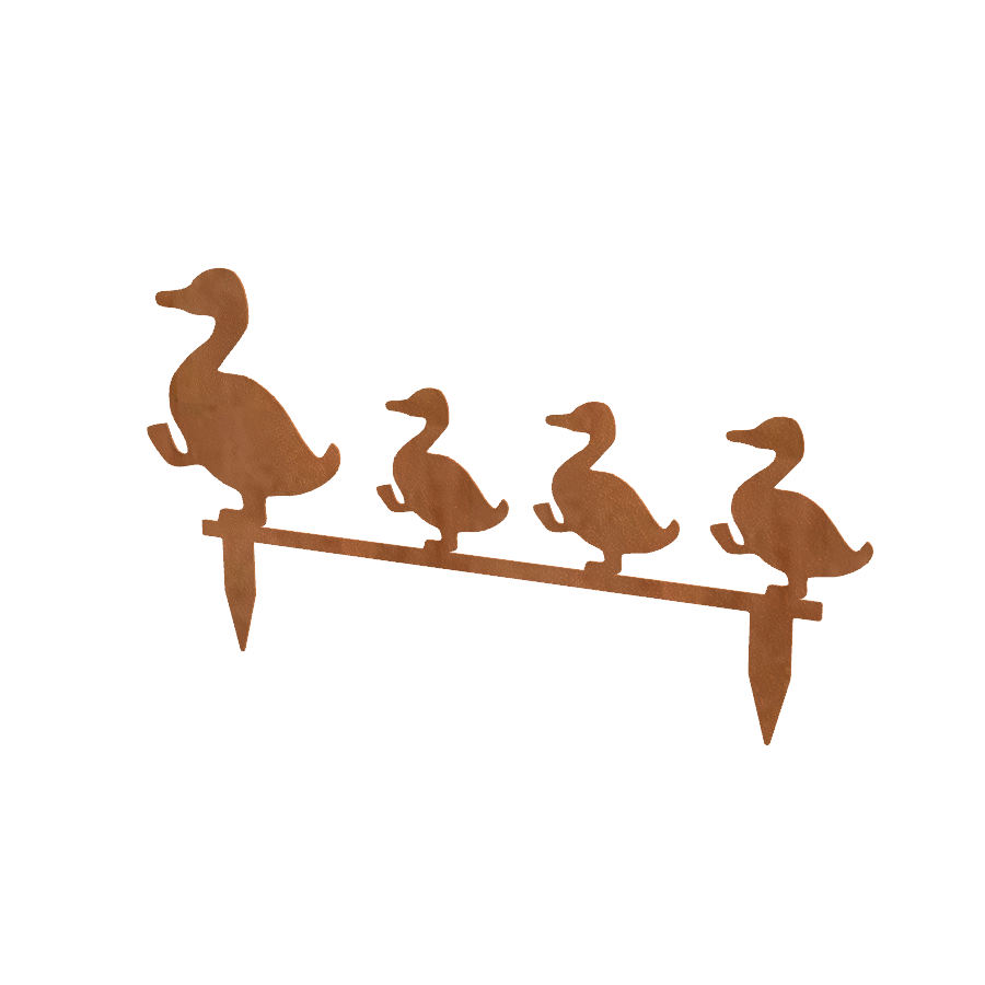 Décoration de jardin Famille de canards en acier corten