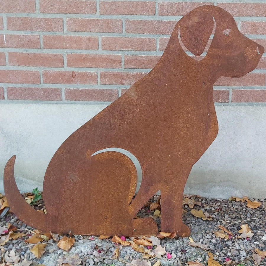 Tuindecoratie Hond zittend cortenstaal