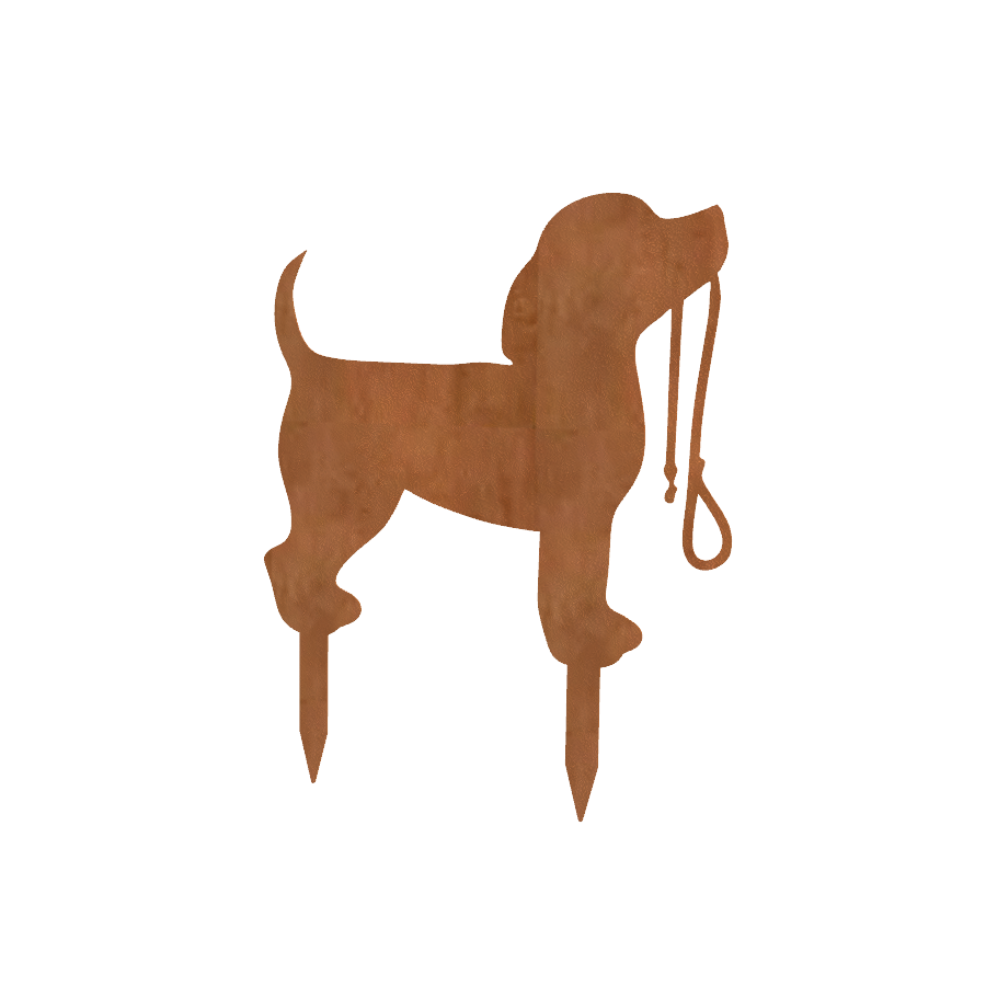 Déco jardin Chien avec laisse en acier corten