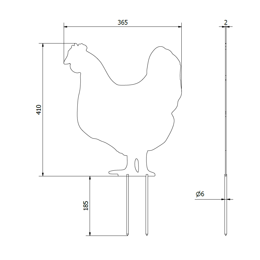 Décoration de jardin Poulet en acier corten