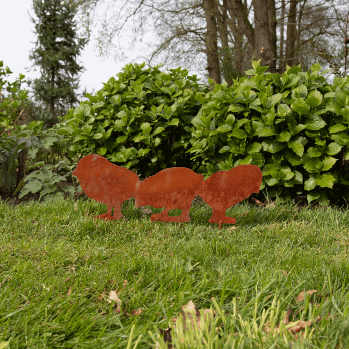 Décoration de jardin Poussins en acier corten
