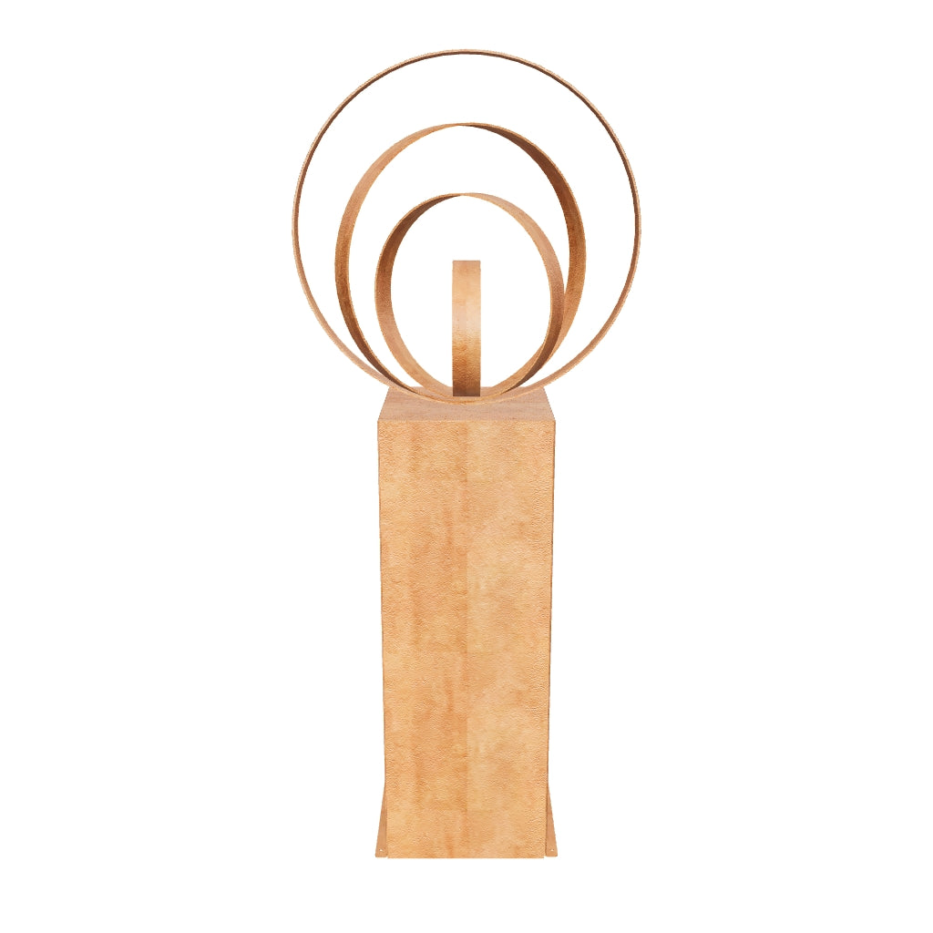 Gartendekoration Gedrehte Ringe auf einer Basis aus Cortenstahl