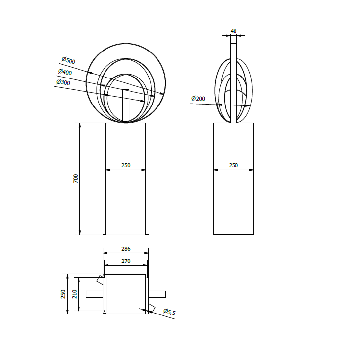 Gartendekoration Gedrehte Ringe auf einer Basis aus Cortenstahl