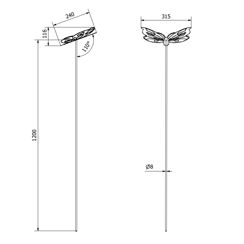 vlinder cortenstaal afmetingen