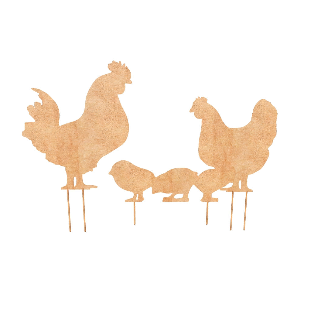 Décoration de jardin Famille de poulets en acier corten